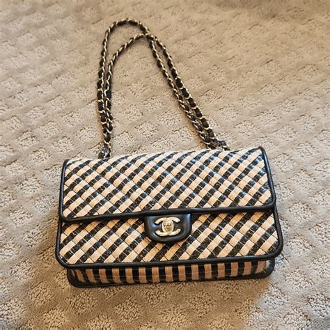 CHANEL Raffia Jute Striped Medium Single Flap 